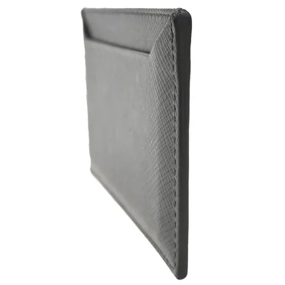PRADA Logo Saffiano Card Holder Case Leather Gray Marmo 188-082825